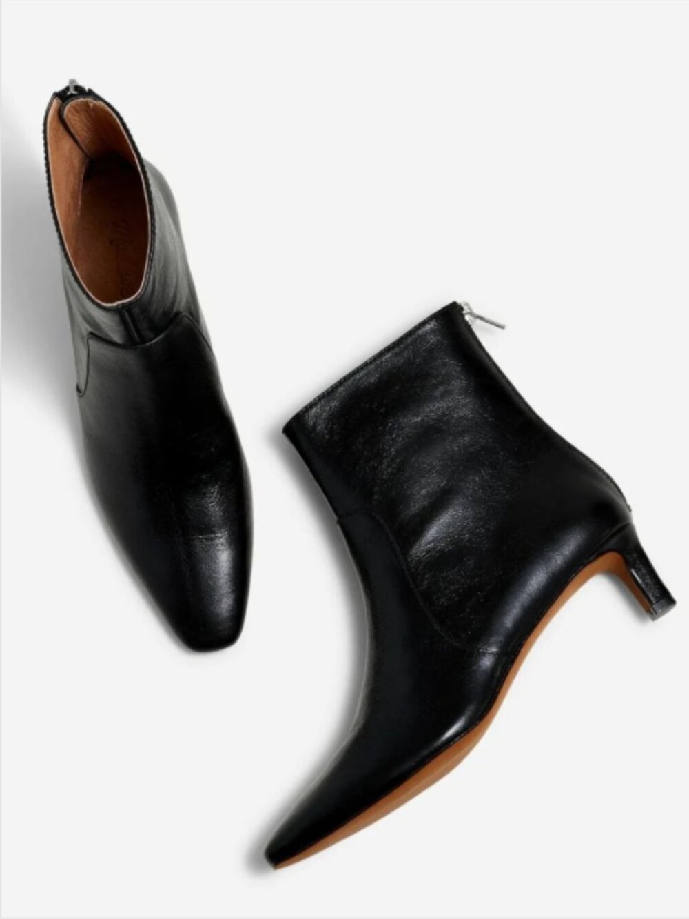Madewell The Dimes Kitten-Heel Boot in Crinkle Black Leather - 8.5